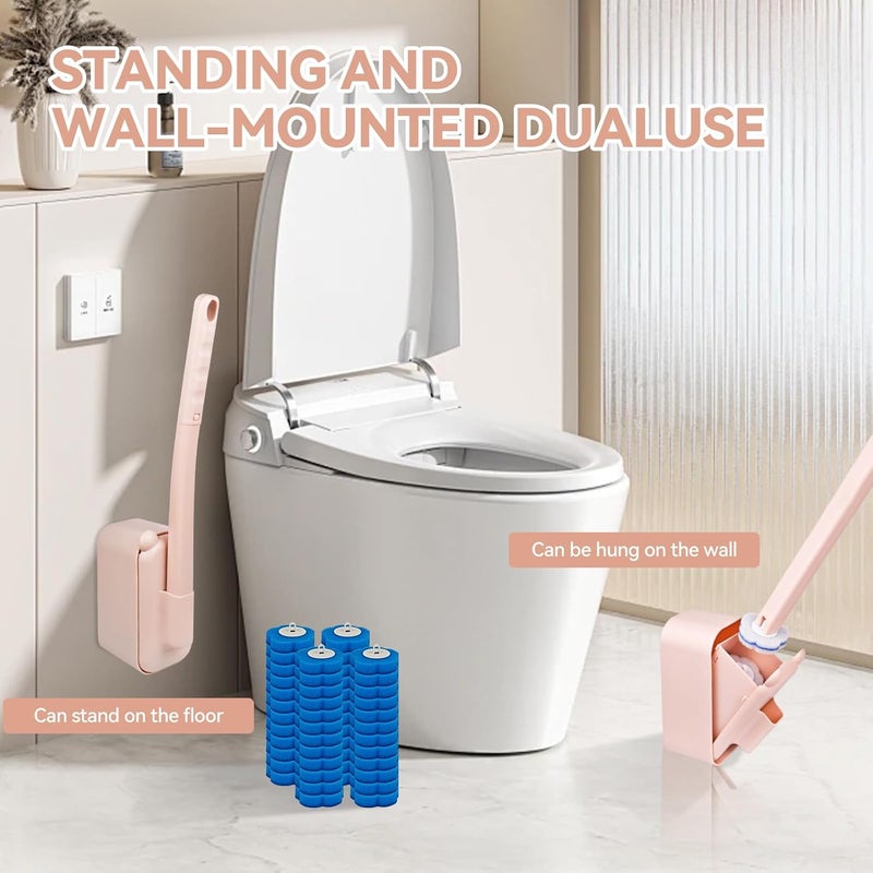 clowand Disposable Toilet Brush Toilet Bowl Cleaner,Toilet Cleaning Supplies,Toilet Bowl Brush,Toilet Cleaner Brush,Toilet Brush with Holder,48 Refills for Cleaning and Hygienic Bathroom Maintenance (Pink) - Image 3